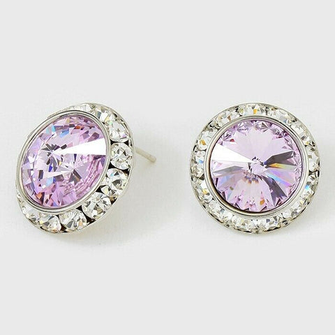 Crystal Stud Earrings Rivoli Austrian 7/8" Round Stud Post SILVER 32VLT Jewelry - PalmTreeSky