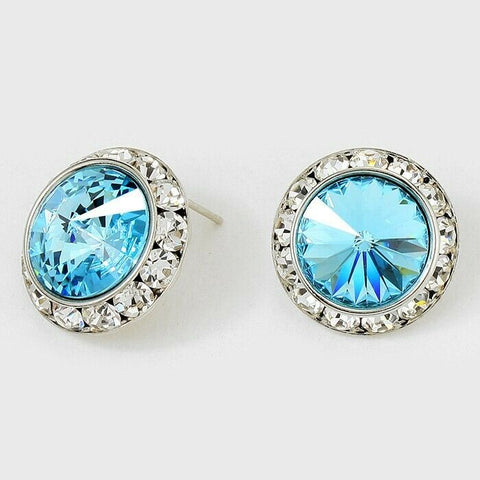 Crystal Stud Earrings Rivoli Austrian 7/8" Round Stud Post SILVER 10AQB Jewelry - PalmTreeSky