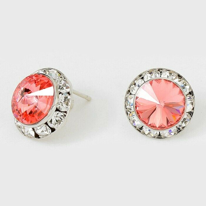 Crystal Stud Earrings Rivoli Austrian 5/8" Round Stud Post SILVER 35ROSE Jewelry - PalmTreeSky