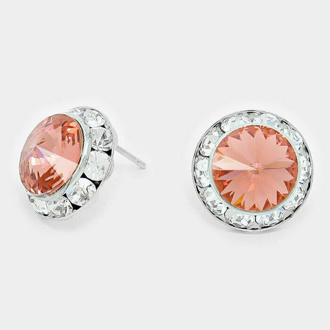 Crystal Stud Earrings Rivoli Austrian 5/8" Round Stud Post SILVER BLUSH Jewelry - PalmTreeSky