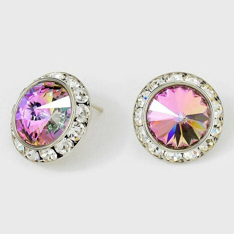 Crystal Stud Earrings Rivoli Austrian 7/8" Round Stud Post SILVER 05VTLT Jewelry - PalmTreeSky