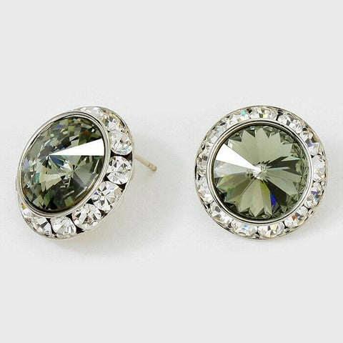 Crystal Stud Earrings Rivoli Austrian 7/8" Round Stud Post SILVER 11BDIA Jewelry - PalmTreeSky