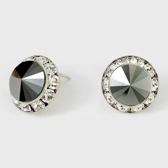 Crystal Stud Earrings Rivoli Austrian 5/8" Round Stud Post SILVER 08JTHM Jewelry - PalmTreeSky