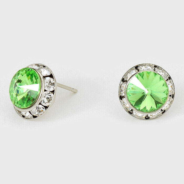 Crystal Stud Earrings Rivoli Austrian 1/2" Round Stud Post SILVER 24PER Jewelry - PalmTreeSky