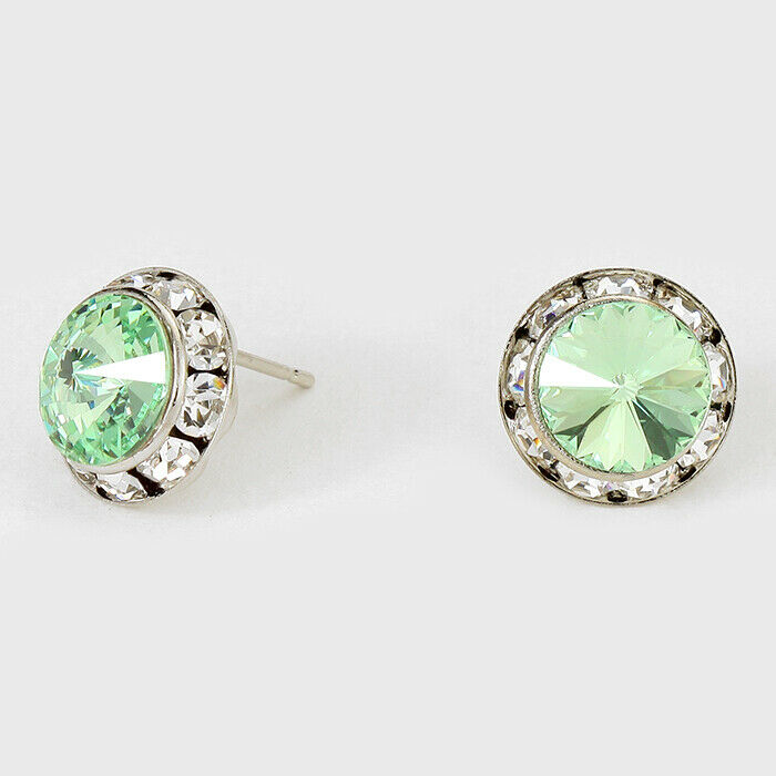 Crystal Stud Earrings Rivoli Austrian 1/2" Round Stud Post SILVER 11CH12 Jewelry - PalmTreeSky