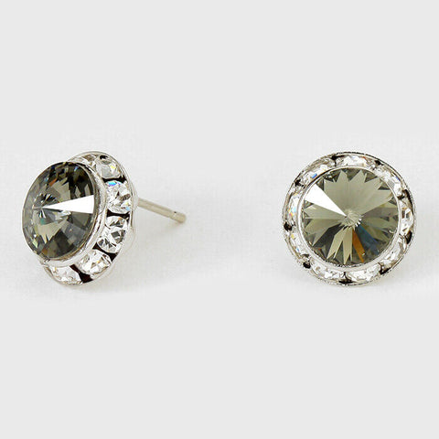 Crystal Stud Earrings Rivoli Austrian 1/2" Round Stud Post SILVER 11BKDM Jewelry - PalmTreeSky