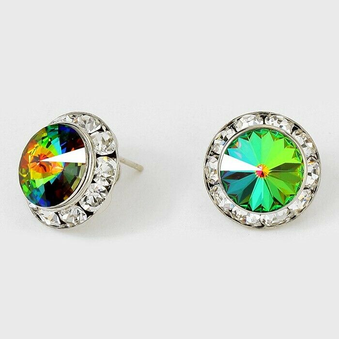 Crystal Stud Earrings Rivoli Austrian 5/8" Round Stud Post SILVER 06VTMD Jewelry - PalmTreeSky