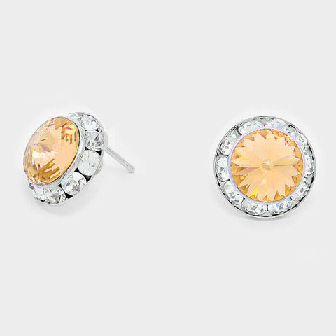 Crystal Stud Earrings Rivoli Austrian 1/2" Round Stud Post SILVER 37SUNF Jewelry - PalmTreeSky