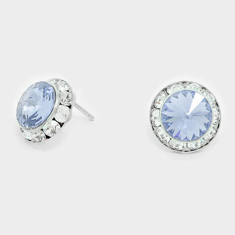 Crystal Stud Earrings Rivoli Austrian 1/2" Round Stud Post SILVER 41BL Jewelry - PalmTreeSky