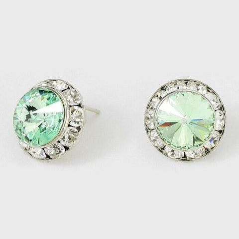 Crystal Stud Earrings Rivoli Austrian 5/8" Round Stud Post SILVER 12CHRY Jewelry - PalmTreeSky