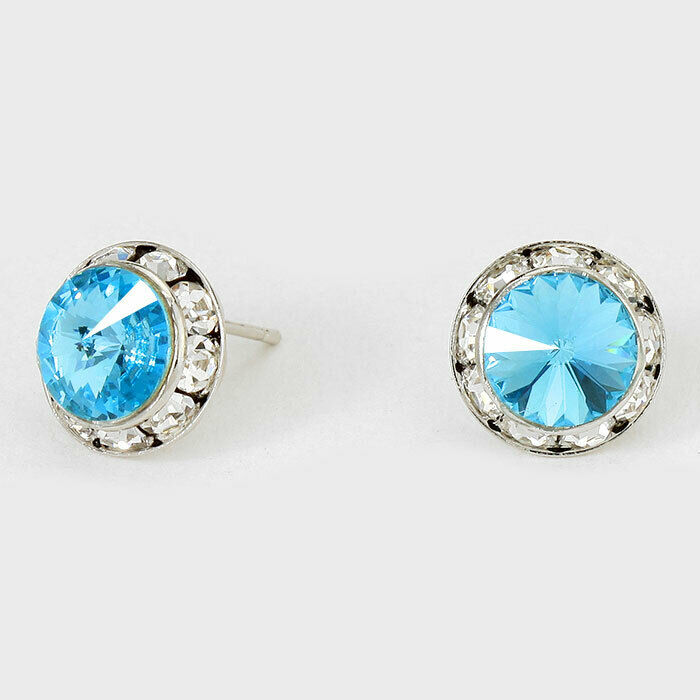 Crystal Stud Earrings Rivoli Austrian 1/2" Round Stud Post SILVER 10AQ Jewelry - PalmTreeSky