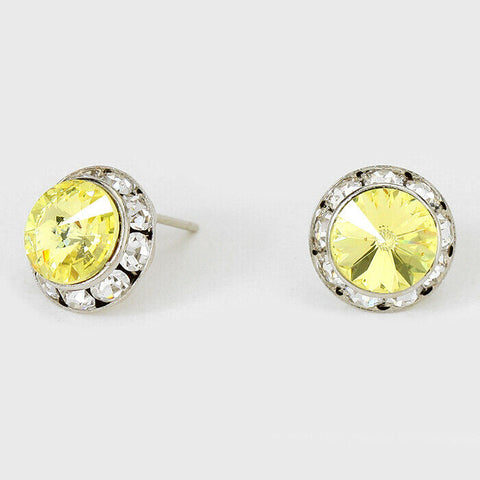 Crystal Stud Earrings Rivoli Austrian 1/2" Round Stud Post SILVER 33JQ Jewelry - PalmTreeSky