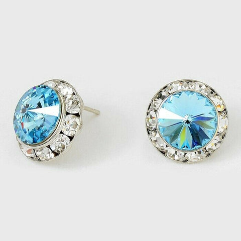 Crystal Stud Earrings Rivoli Austrian 5/8" Round Stud Post SILVER 10AQ Jewelry - PalmTreeSky