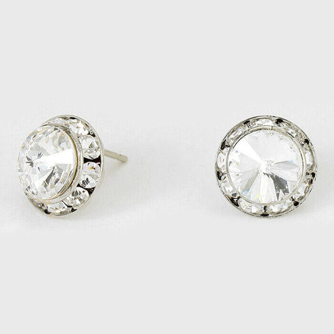 Crystal Stud Earrings Rivoli Austrian 1/2" Round Stud Post SILVER 01CRY Jewelry - PalmTreeSky