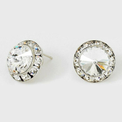 Crystal Stud Earrings Rivoli Austrian 5/8" Round Stud Post SILVER 01CRY Jewelry - PalmTreeSky