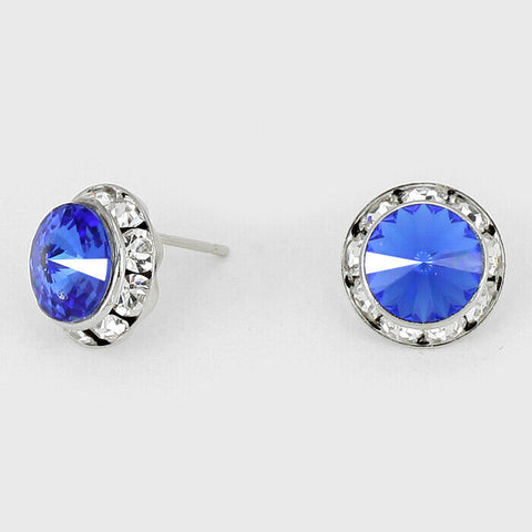 Crystal Stud Earrings Rivoli Austrian 1/2" Round Stud Post SILVER 26SAP Jewelry - PalmTreeSky