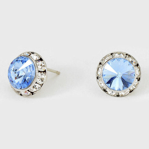 Crystal Stud Earrings Rivoli Austrian 1/2" Round Stud Post SILVER 19LTSP Jewelry - PalmTreeSky