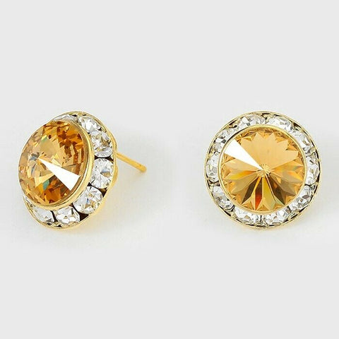 Crystal Stud Earrings Rivoli Austrian 5/8" Round Stud Post GOLD LTTOP Jewelry - PalmTreeSky