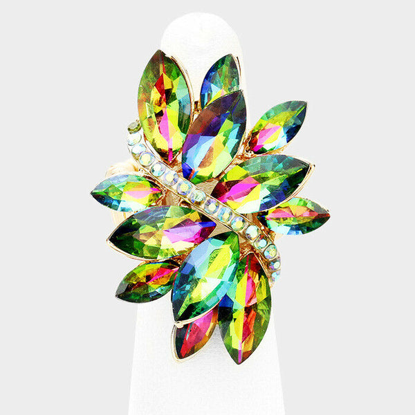 Cocktail Ring Large Wide Marquise Swirl Rhinestone Stretch Band Crystal VITRAIL - PalmTreeSky