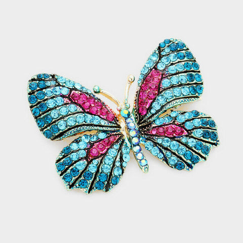 Butterfly Pin Brooch Pave Rhinestone Crystals Flower Floral Jewelry BZ FU - PalmTreeSky