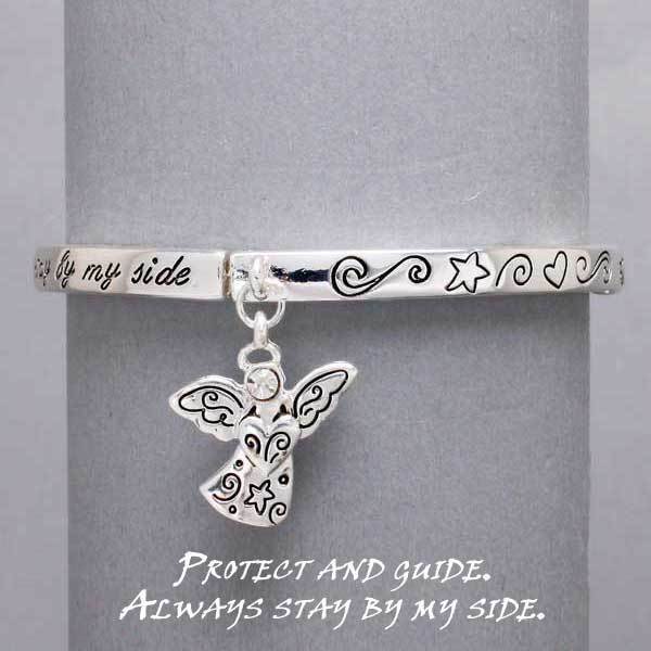 Angel Charm Stretch Bracelet SILVER Star Protect Guide Inspirational Jewelry - PalmTreeSky