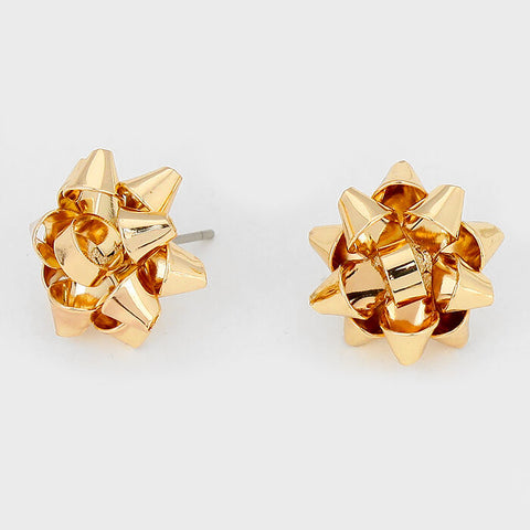 Bow Christmas Earrings Ribbon Metal 5/8" Stud Holiday Jewelry GOLD Party - PalmTreeSky