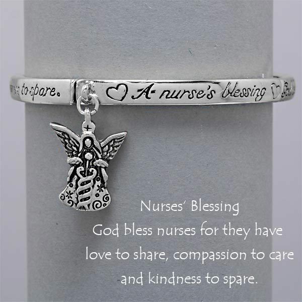 Nurses Blessing Bracelet Compassion SILVER Angel LoveCharm Inspirational Jewelry - PalmTreeSky