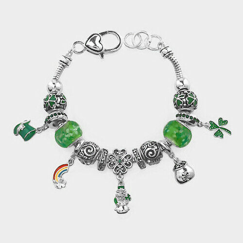 Clover Bracelet Multi Bead Leaf St Patricks Irish SLVR Pot o Gold Celtic Jewelry - PalmTreeSky