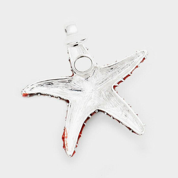 Starfish Pendant Earrings SET Sea Life Beach Sand SILVER RED Metal Magnetic - PalmTreeSky