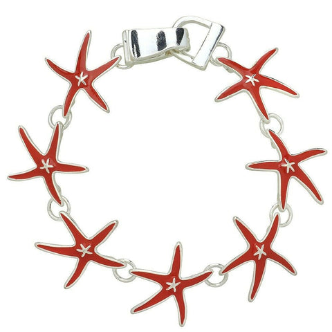 Starfish Bracelet Magnetic Closure Clasp Enamel Sea Life Sand Jewelry SILVER RED - PalmTreeSky