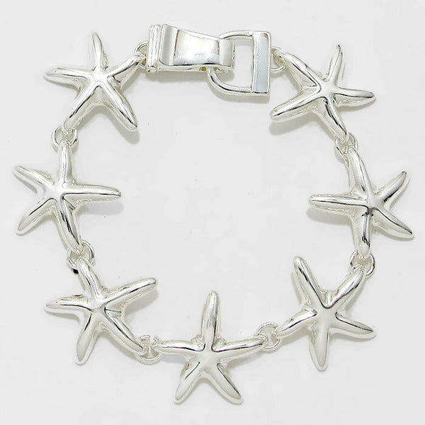 Starfish Bracelet Magnetic Clasp Metal Link Plain Metal Sea Life SILVER Beach - PalmTreeSky