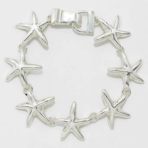 Starfish Bracelet Magnetic Clasp Metal Link Plain Metal Sea Life SILVER Beach - PalmTreeSky