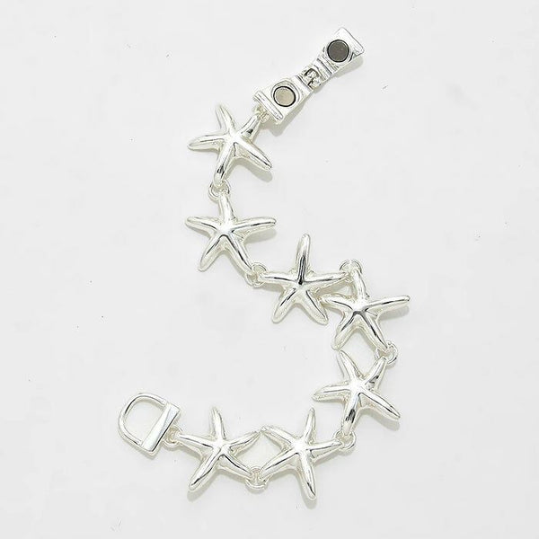 Starfish Bracelet Magnetic Clasp Metal Link Plain Metal Sea Life SILVER Beach - PalmTreeSky