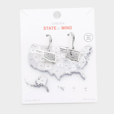 State Earrings Tiny Filigree .65" Drop Map OKLAHOMA Hometown Travel Home SILVER - PalmTreeSky