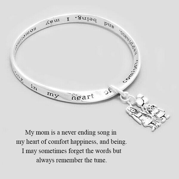 Mother Daughter Bracelet Mom Neverending Song Heart Charm Bangle SILVER Love - PalmTreeSky