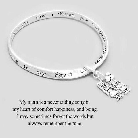 Mother Daughter Bracelet Mom Neverending Song Heart Charm Bangle SILVER Love - PalmTreeSky