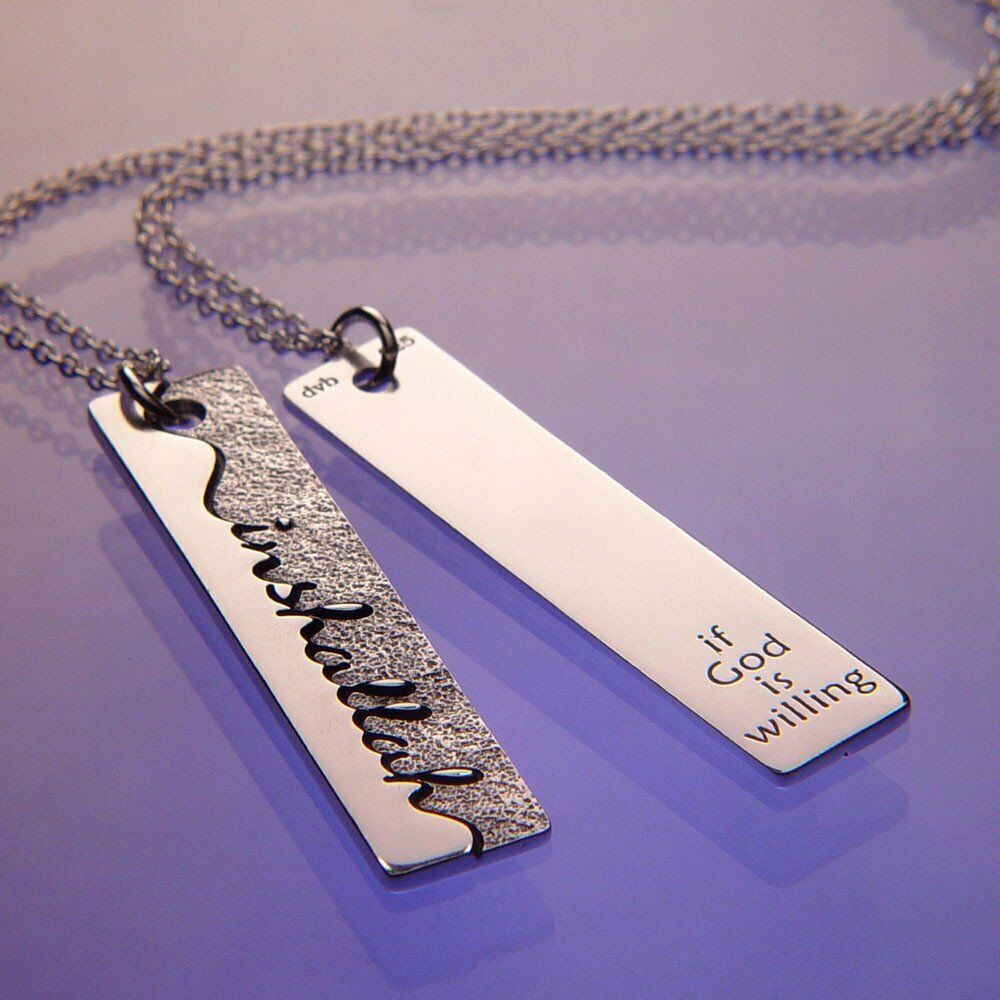 Inshallah Necklace Engraved Inspirational Message God Willing STERLING SILVER - PalmTreeSky