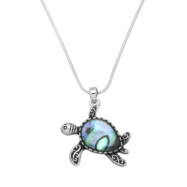 Turtle Necklace Pendant Charm Snake Chain Sea Life ABALONE SHELL SILVER Jewelry - PalmTreeSky