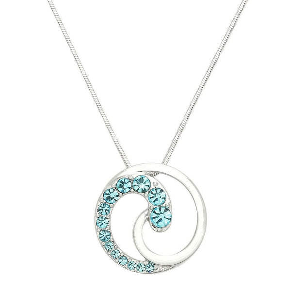 Wave Necklace Swirl Circle Pave Rhinestone SILVER TURQ Ocean Leverback Surfer - PalmTreeSky