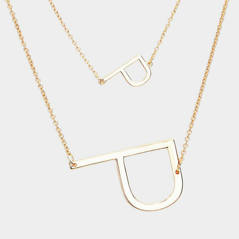 Initial Necklace Small Large Side Letter P Layered Monogram 2 Necklaces GOLD - PalmTreeSky