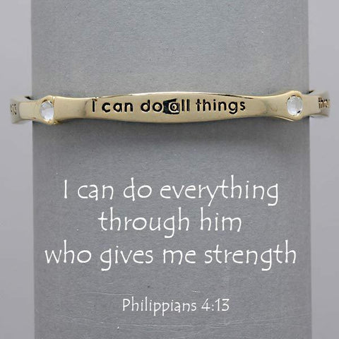 Philippians 4:13 Bracelet Stretch Rhinestone Strength Do GOLD Religious Jewelry - PalmTreeSky