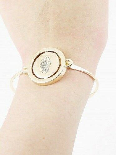 Hamsa Hand Bracelet Thin Metal Hook Bangle Evil Eye Reversible Protection GOLD - PalmTreeSky