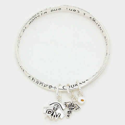 Nurse Bracelet Serenity Prayer RX Doctor Hospital Bangle Religious Pray SILVER - PalmTreeSky