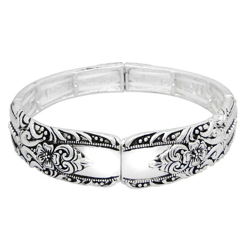 Spoon Jewelry Bracelet Stretch Bangle Flower Petal SILVER Metal Classic 3/4"W - PalmTreeSky