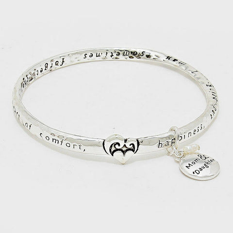 Mom Daughter Bangle Bracelet Mother SILVER Heart Comfort Inspirational Jewelry - PalmTreeSky