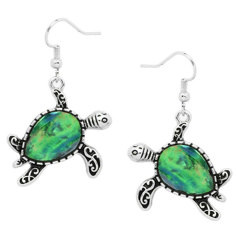 Turtle Earrings Pendant Charm Filigree Sea Shell ABALONE SHELL SILVER Jewelry - PalmTreeSky