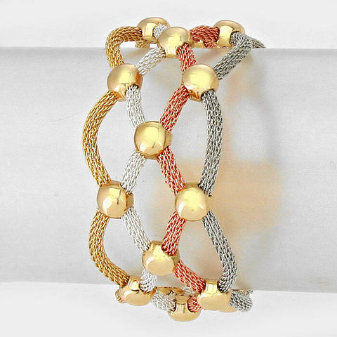 Magnetic Bracelet Wide Mesh Metal Twisted Link Classic Style Open 1" GOLD MULTI - PalmTreeSky