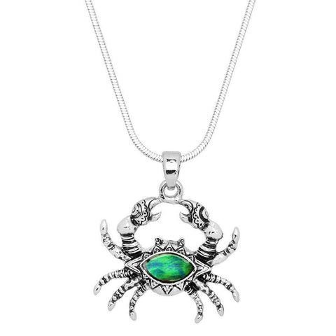 Crab Necklace Small Pendant Abalone Shell Textured Metal Sea Life Beach SILVER - PalmTreeSky