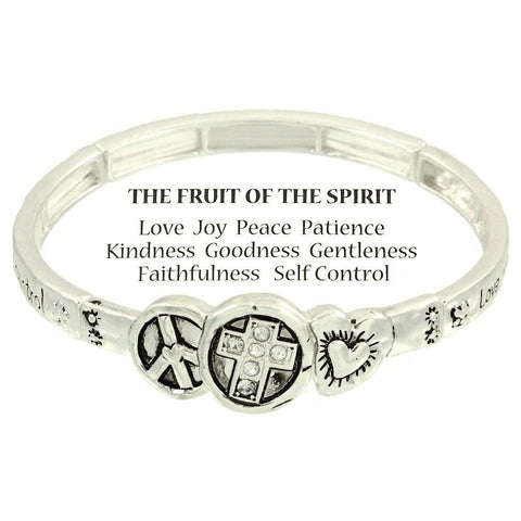 Fruit of the Spirit Bracelet Stretch Love Joy Religious SILVER Bible Verse Faith - PalmTreeSky