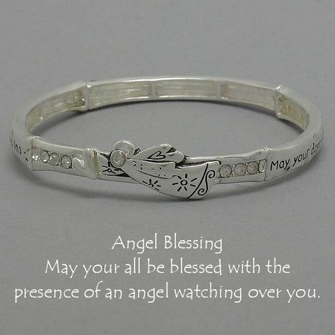 Angel Blessing Bracelet Stretch Bangle Wings SILVER Heart Inspirational Jewelry - PalmTreeSky